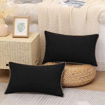 decorUhome Decorative Outdoor Throw Pillow Covers 12x20 Set of 2, Chic Linen Rustic Farmhouse Design...