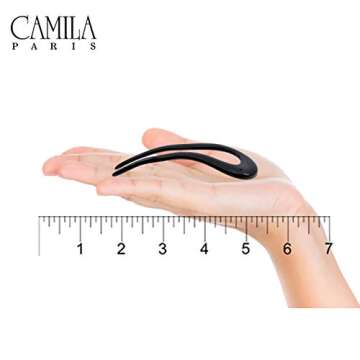 Camila Paris CP2670 French Twist Stick Clip Pins, Black, Wavy Hair Pin U-Shaped Hair Fork for Girls Spiral Updo Chignon Bun Holder, Fashion Flexible Styling Hair Accessories for Women, Made in France