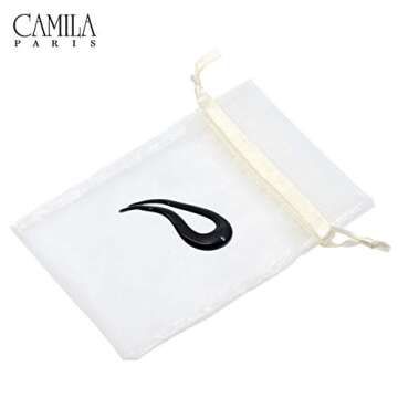 Camila Paris CP2670 French Twist Stick Clip Pins, Black, Wavy Hair Pin U-Shaped Hair Fork for Girls Spiral Updo Chignon Bun Holder, Fashion Flexible Styling Hair Accessories for Women, Made in France