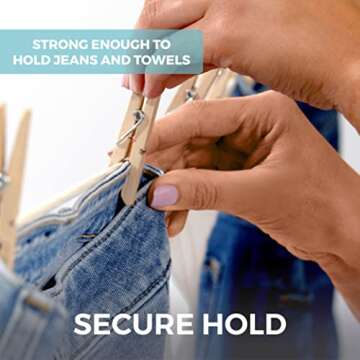 Home Genie Large Wooden Clothespins, 2.9", 50 Pack Natural Birchwood, Rust and Moisture Resistant Clothes Pegs, Durable Wood Clothing Pins, Strong Grip, Laundry Clothesline, Bag Clips, Crafts, Photos