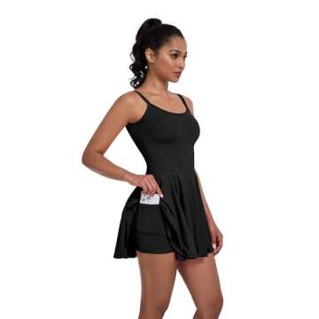 ECOWISH Women's Tennis Dress with Shorts Pockets, Summer Sleeveless Pleated Mini Athletic Golf Workout Sports Dresses