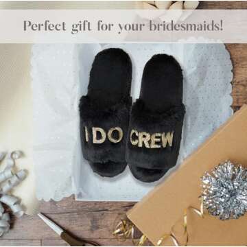 Dearfoams Women's Bride and Bridesmaid Gifts I Do Crew Slippers for Wedding and Bachelorette Party, 𝖨 𝖣𝗈 𝖢𝗋𝖾𝗐 𝖡𝗅𝖺𝖼𝗄, Medium
