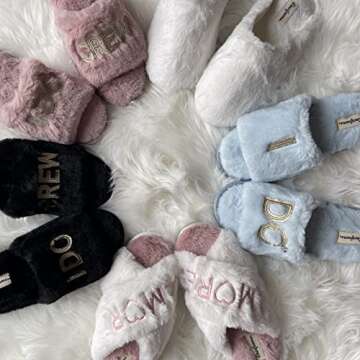 Dearfoams Women's Bride and Bridesmaid Gifts I Do Crew Slippers for Wedding and Bachelorette Party, 𝖨 𝖣𝗈 𝖢𝗋𝖾𝗐 𝖡𝗅𝖺𝖼𝗄, Medium