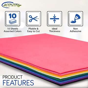 EVA Foam Sheets, 9 x 12 Inch, 10 Colors, 2mm Thick Handicraft Foam Paper for Arts and Crafts, by ACTIVITYya - 10 Sheets