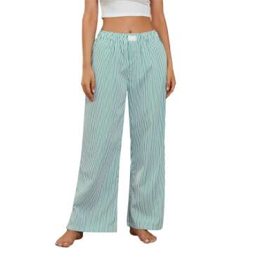 Mxiqqpltky Pajama Pants Women Y2k Striped Elastic High Waist Straight Wide Leg Lounge Pj Pants Soft ...