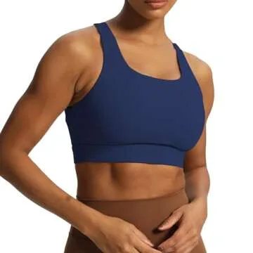 Aoxjox Women's Workout Sports Bras High Impact Fitness Backless Padded Training Gym Khloe Bra Yoga Crop Tank Top (Bellwether Blue, X-Small)