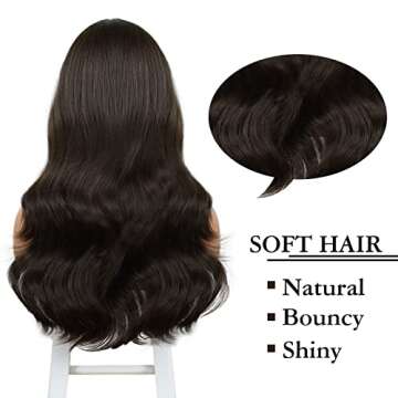 BOGSEA Brown Wig with Bangs for Women Long Wavy Hair Wig Brown Wig Curly Wavy Synthetic Wigs for Girls Daily Party Use(Brown)