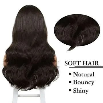 BOGSEA Brown Wig with Bangs for Women Long Wavy Hair Wig Brown Wig Curly Wavy Synthetic Wigs for Girls Daily Party Use(Brown)