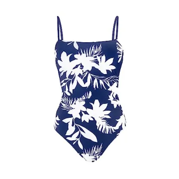 CUPSHE Women Swimsuit One Piece Bathing Suit Square Neck Cutout Back Tummy Control with Adjustable Spaghetti Straps, M Navy Blue