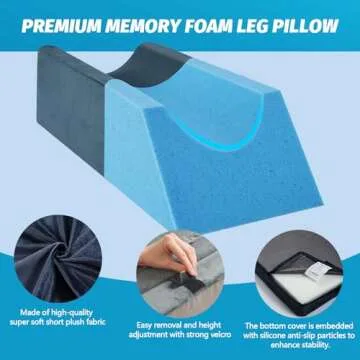 JOYWOO Memory Foam Leg Elevation Pillow - Post-Surgery, Knee and Ankle Injuries, Swelling - 3 Height Adjustments - Removable/Washable