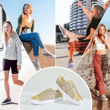 AISFAES Glitter Sneakers Lightweight Comfortable Fashion Shoes