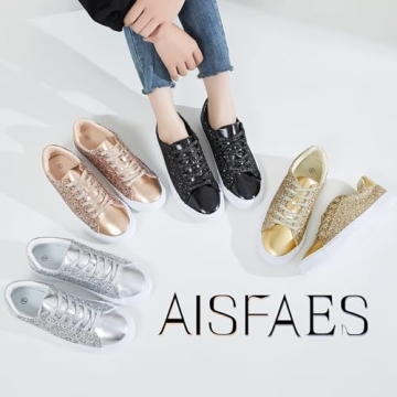 AISFAES Glitter Sneakers Lightweight Comfortable Fashion Shoes
