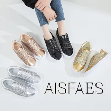 AISFAES Glitter Sneakers Lightweight Comfortable Fashion Shoes