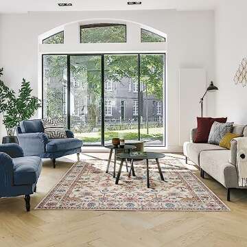 Gertmenian Indoor Boho Area Rug - 8x10 Large, Non Slip, Super Strong, Ideal for High Traffic Areas in Bedroom, Living Room, Kitchen - Cullen, Cream/Multi, 28548