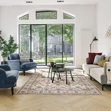 Gertmenian Indoor Boho Area Rug - 8x10 Large, Non Slip, Super Strong, Ideal for High Traffic Areas in Bedroom, Living Room, Kitchen - Cullen, Cream/Multi, 28548