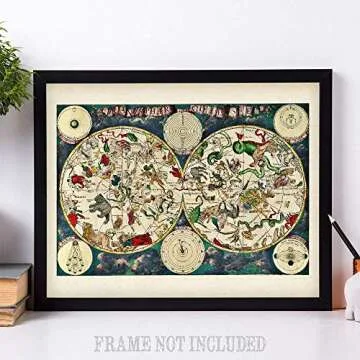 Astrology Posters - Planisphere Celeste Map - Zodiacs of the Night Sky -11x14 Unframed Art Print - Great Vintage Zodiac Poster, Astrology and Aptitude Vintage Home Wall Decor for Astrology Enthusiasts