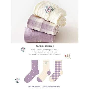 DOKUTOKU Purple Socks Women Casual Crew Socks Cotton Cute Ladies Socks 3 Pairs Fashion Gifts for Women Girls (flyer purple crew socks 518293)