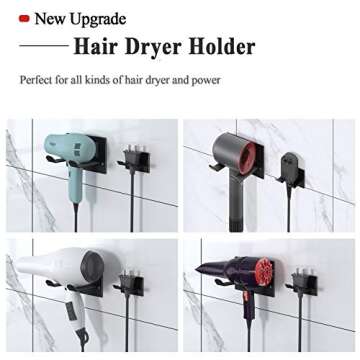 XIGOO Self Adhesive Hair Dryer Holder Wall Mounted - Adhesive Bathroom Hair Blow Dryer Rack Organize...