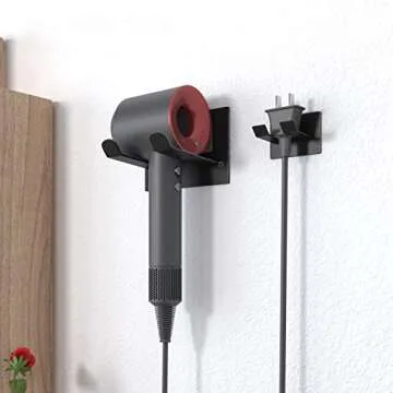XIGOO Self Adhesive Hair Dryer Holder Wall Mounted - Adhesive Bathroom Hair Blow Dryer Rack Organizer Compatible with Supersonic Hair Dryers (Black)