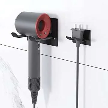 XIGOO Self Adhesive Hair Dryer Holder Wall Mounted - Adhesive Bathroom Hair Blow Dryer Rack Organizer Compatible with Supersonic Hair Dryers (Black)