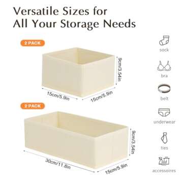 DIMJ Drawer Organizers Clothes, Set of 4 Dresser Organizer Bins, Fabric Closet Organizers and Storag...