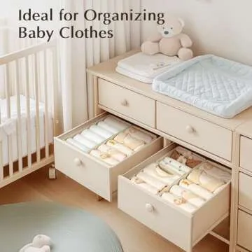 DIMJ Drawer Organizers Clothes, Set of 4 Dresser Organizer Bins, Fabric Closet Organizers and Storage, Shallow Drawer Dividers for Nursery, Clothing, Baby Clothes, Socks, Underwears, Tie (Beige)