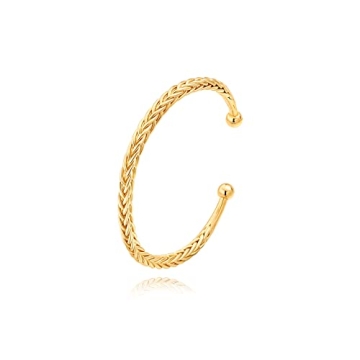 POTESSA Gold Plated Cuff Bangle Bracelet Chunky Open Adjustable Weave Braided Wheat Bracelet for Wom...