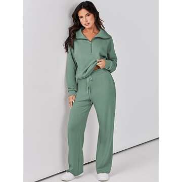 Prinbara Women 2 Piece Outfits Lounge Sets 2024 Winter Oversized Sweatshirt Wide Leg Pant Casual Mat...