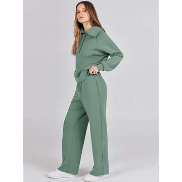 Prinbara Women 2 Piece Outfits Lounge Sets 2024 Winter Oversized Sweatshirt Wide Leg Pant Casual Matching Sweat Set Tracksuit Pea Green X-Large