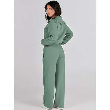 Prinbara Women 2 Piece Outfits Lounge Sets 2024 Winter Oversized Sweatshirt Wide Leg Pant Casual Matching Sweat Set Tracksuit Pea Green X-Large