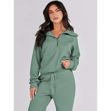 Prinbara Women 2 Piece Outfits Lounge Sets 2024 Winter Oversized Sweatshirt Wide Leg Pant Casual Matching Sweat Set Tracksuit Pea Green X-Large