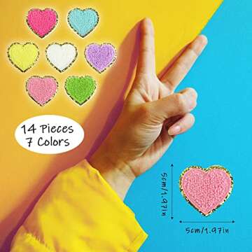 PLANTURECO Colorful Heart Patches, Iron on Patches 14 Pieces, Iron on Patches for Clothing, Patches ...
