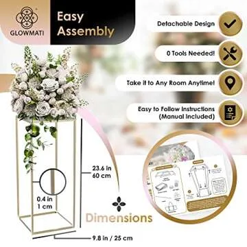 GLOWMATI Detachable Gold Flower Stand Set for Events