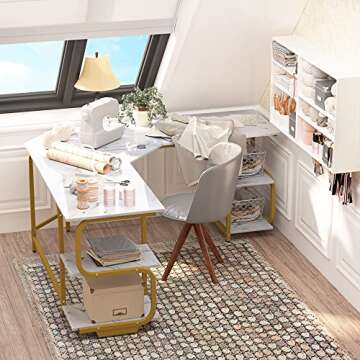 Teraves Modern L Shaped Desk with Shelves,64.84" Computer Desk/Gaming Desk for Home Office,Corner De...