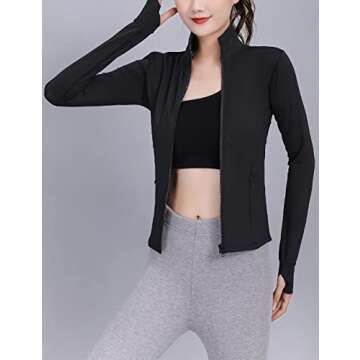Lightweight Full Zip Workout Crop Jacket for Women