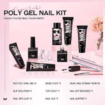 Morovan Poly Gel Nail Colors Kit: 4 Colors Clear Pink Poly Nail Gel with Slip Solution Extension Bui...