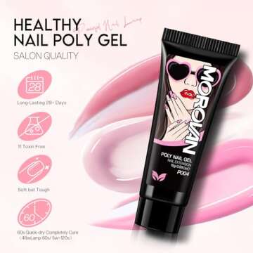 Morovan Poly Gel Nail Colors Kit: 4 Colors Clear Pink Poly Nail Gel with Slip Solution Extension Builder Gel for Nails Poly Gel Set Manicure DIY Design Nail Art Home Salon Beauty Gift for Women