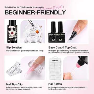 Morovan Poly Gel Nail Colors Kit: 4 Colors Clear Pink Poly Nail Gel with Slip Solution Extension Builder Gel for Nails Poly Gel Set Manicure DIY Design Nail Art Home Salon Beauty Gift for Women