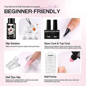 Morovan Poly Gel Nail Colors Kit: 4 Colors Clear Pink Poly Nail Gel with Slip Solution Extension Builder Gel for Nails Poly Gel Set Manicure DIY Design Nail Art Home Salon Beauty Gift for Women