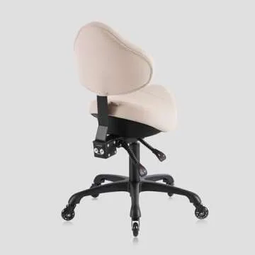 DR.LOMILOMI Pneumatic Swivel Rolling Saddle Chair with Wheels and Ergonomic Back Support for Hair Stylist, Dental Hygienist, Hygienic Clinic, Spa, Massage, Home, Office - 510 KOA (Vanilla, Standard)