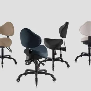 DR.LOMILOMI Pneumatic Swivel Rolling Saddle Chair with Wheels and Ergonomic Back Support for Hair Stylist, Dental Hygienist, Hygienic Clinic, Spa, Massage, Home, Office - 510 KOA (Vanilla, Standard)