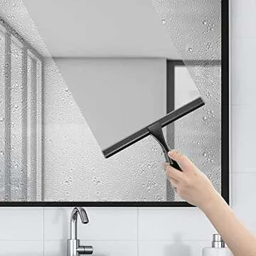 HIWARE All-Purpose Shower Squeegee for Shower Doors, Bathroom, Window and Car Glass - Black, Stainless Steel, 12 Inches