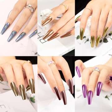 MAYCHAO Chrome Nail Powder 6Pcs Classic Mirror Effect Metallic Dust Holographic Glitter Glazed Manic...