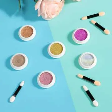 MAYCHAO Chrome Nail Powder 6Pcs Classic Mirror Effect Metallic Dust Holographic Glitter Glazed Manicure Decoration Reflective Pigment for DIY Gel Polish Nail Art, Resin Craft, Gifts