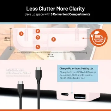 Squirrel-Bedside Perch for College Dorm Room Lofted Bed, Floating Organizer with USB-C & A Charging Ports, Teenage Gifts, Christmas Gifts for teens Girls, Dorm Room Gifts, Gifts for college, Pink