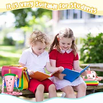 Queekay 6 Pcs Water Bottles with Straws for Kids Watermelon Adjustable Strap Leakproof Plastic Watermelon Ice Cream Camera Bread Biscuits Shaped Water Bottle for School Travel