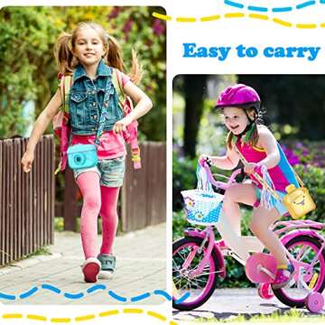 Queekay 6 Pcs Water Bottles with Straws for Kids Watermelon Adjustable Strap Leakproof Plastic Watermelon Ice Cream Camera Bread Biscuits Shaped Water Bottle for School Travel