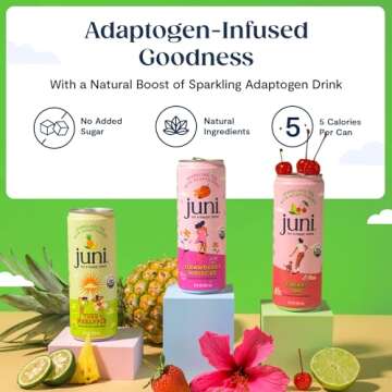 Juni Sparkling Adaptogen Drink - Zero Sugar, 5 Calories, Super Blend of Ashwagandha, Reishi Mushroom...