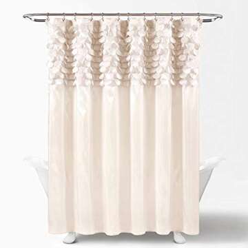 Lush Decor Lillian Shower Curtain | Textured Shimmer Circle Design Bathroom, 72” x 72”, Beige