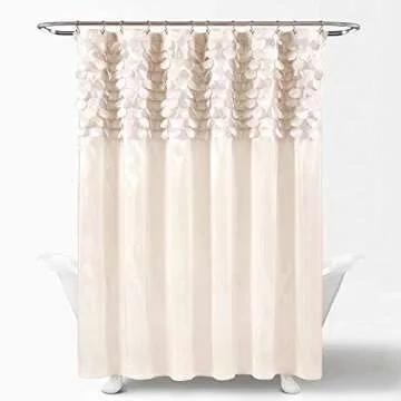 Lush Decor Lillian Shower Curtain | Textured Shimmer Circle Design Bathroom, 72” x 72”, Beige